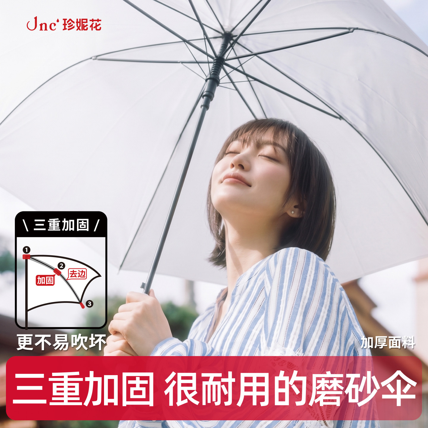 珍妮花磨砂透明防风长柄伞