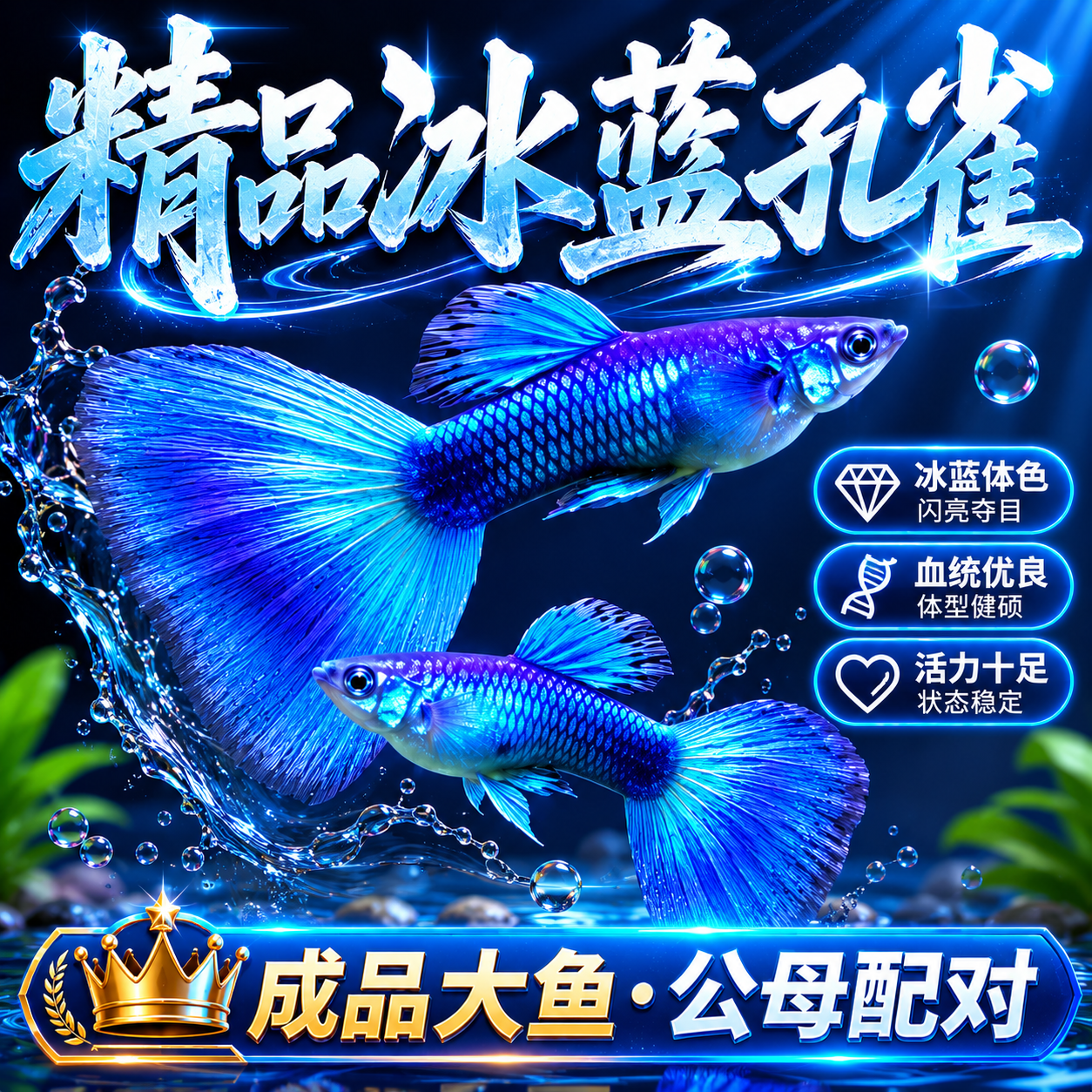 精品冰蓝孔雀鱼活体小型凤尾鱼苗观赏鱼小鱼金鱼热带淡水好养耐活