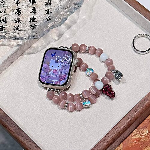 适用iwatch10招财猫眼石串珠表带