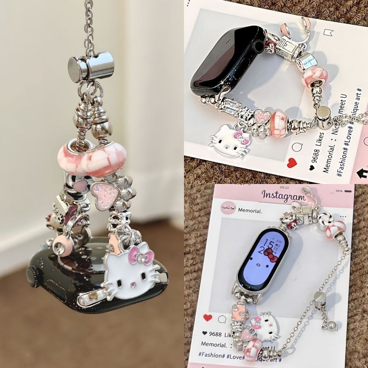 可爱kt猫串珠表带小米手环10/9/8