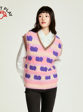 INNAT PLAY25年秋季款百搭休闲提花V领针织背心马甲女PM31KN858A
