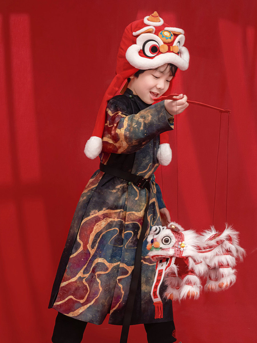卿子赋联名道定原创汉服敦煌云纹唐圆领袍印花男女同款童装亲子款