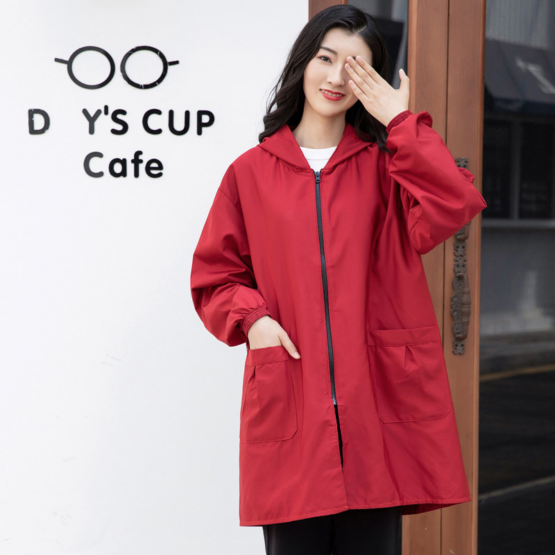 成人罩衣女士薄款春防水防油家用护衣长袖纯色外套围裙工作服大褂