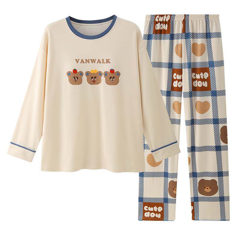 睡衣女款夏季带胸垫一体纯棉长袖套装2023新款春秋女士大码家居服