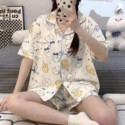 吉伊卡哇乌萨奇睡衣女春夏季纯棉短袖学生宽松大码夏天小八家居服