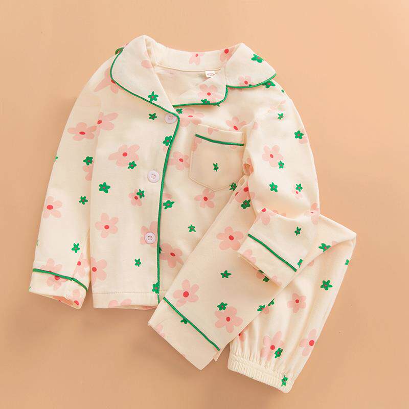 女童睡衣春秋款长袖儿童家居服女孩a类全棉宝宝纯棉小孩开衫套装