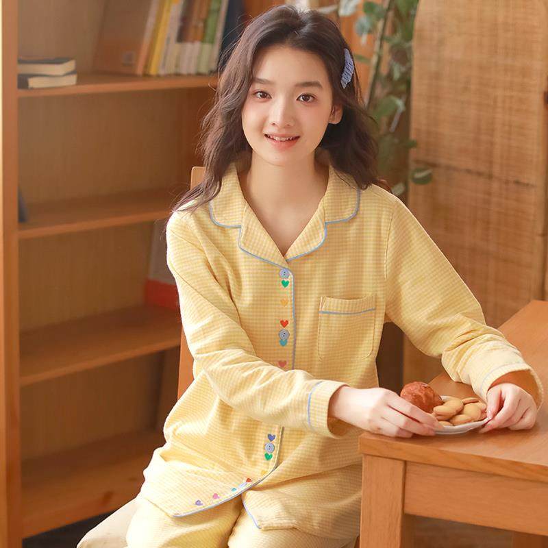 睡衣女款春秋格子2024纯棉磨毛长袖家居服日系甜美秋冬绒布套装