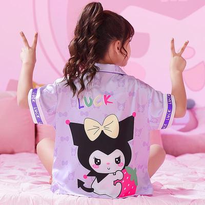 儿童睡衣女童冰丝春秋薄款夏季女孩长袖丝绸家居服空调服玲娜贝儿