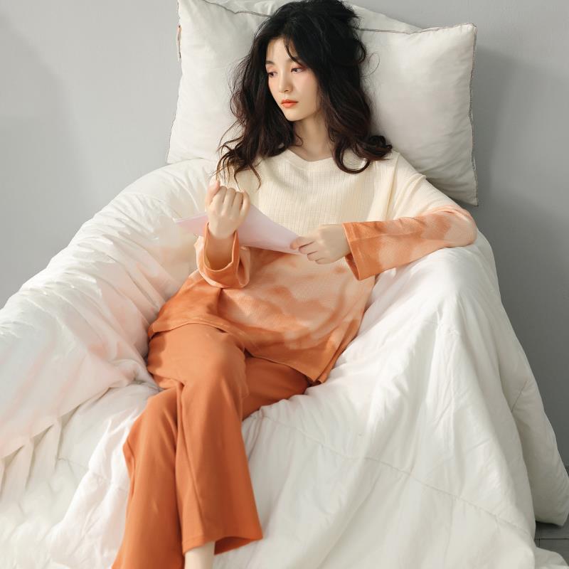 睡衣女款春秋款女2024新款纯棉长袖长裤女士冬季纯色家居服春秋季