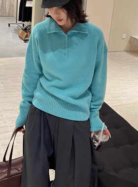 ethos温柔慵懒风两穿高领纽扣落肩毛衣25冬季新款韩货定制