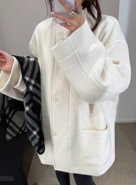 ethos简约立领羊毛呢羊毛大衣25冬季新款韩货定制