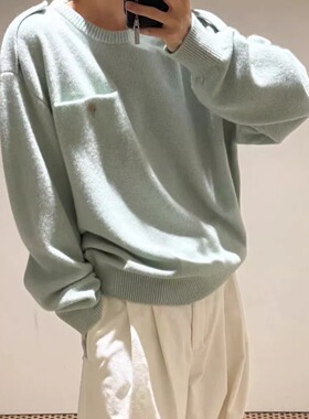 moondal气质英伦风口袋圆领针织毛衣25冬季新款韩货定制