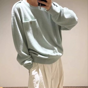 moondal气质英伦风口袋圆领针织毛衣25冬季新款韩货定制