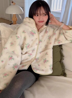 celitails甜美风保暖玫瑰花双面摇粒绒夹克25冬季新款韩货定制