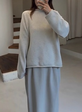 moia男女同款老钱风慵懒羊毛卷边毛衣针织衫25冬季新款韩货定制