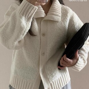 ribbonbit高领毛绒排扣针织外套25冬季新款韩货定制