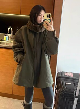 nuese工装风毛绒内衬立领拉链加绒夹克外套25冬季新款韩货定制