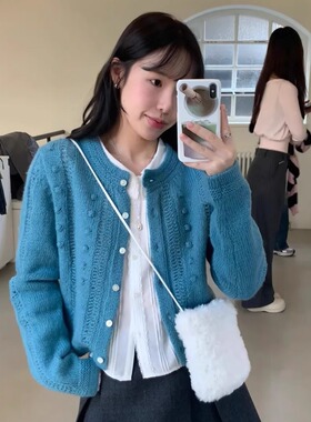 tannat苏格兰风立体泡泡单排扣羊毛开衫25冬季新款韩货定制