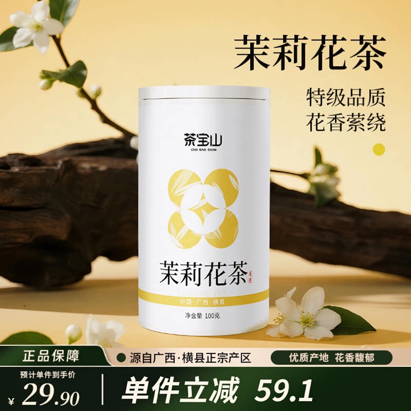 横县特级茉莉花茶 浓香耐泡冷泡绿茶 自己喝口粮茶叶罐装100g