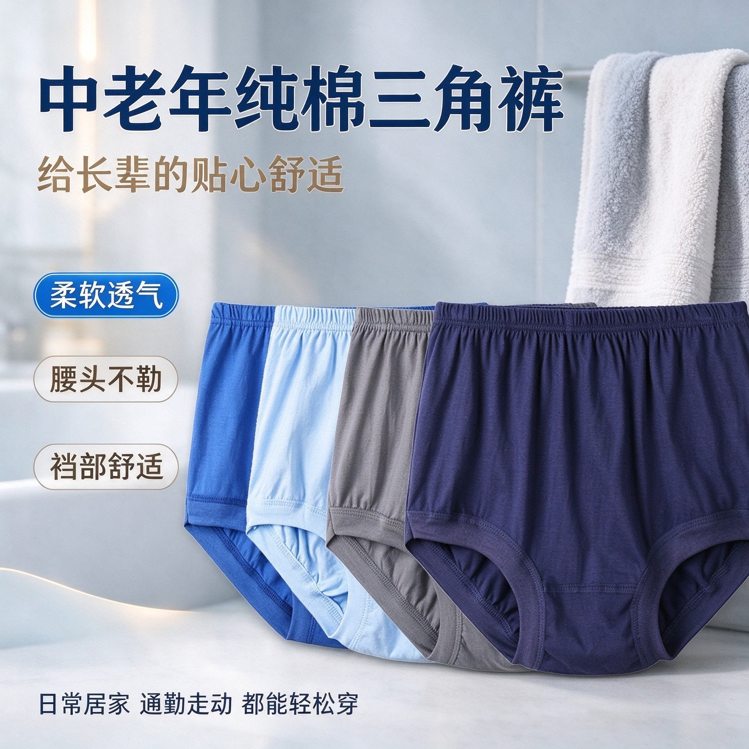 中老年男士纯棉透气高腰三角裤