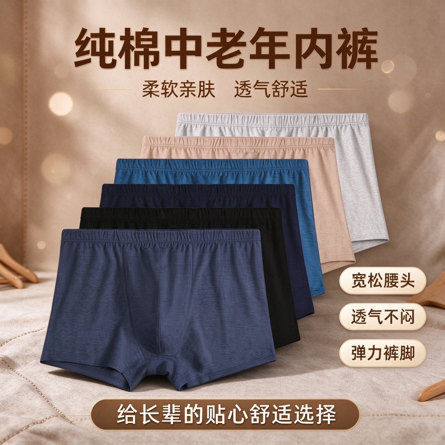 纯棉中老年男士透气舒适平角裤