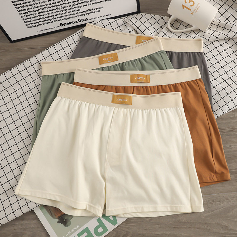 纯棉男士阿罗裤简约纯色睡裤男款宽松大码四角短裤头居家高档内裤