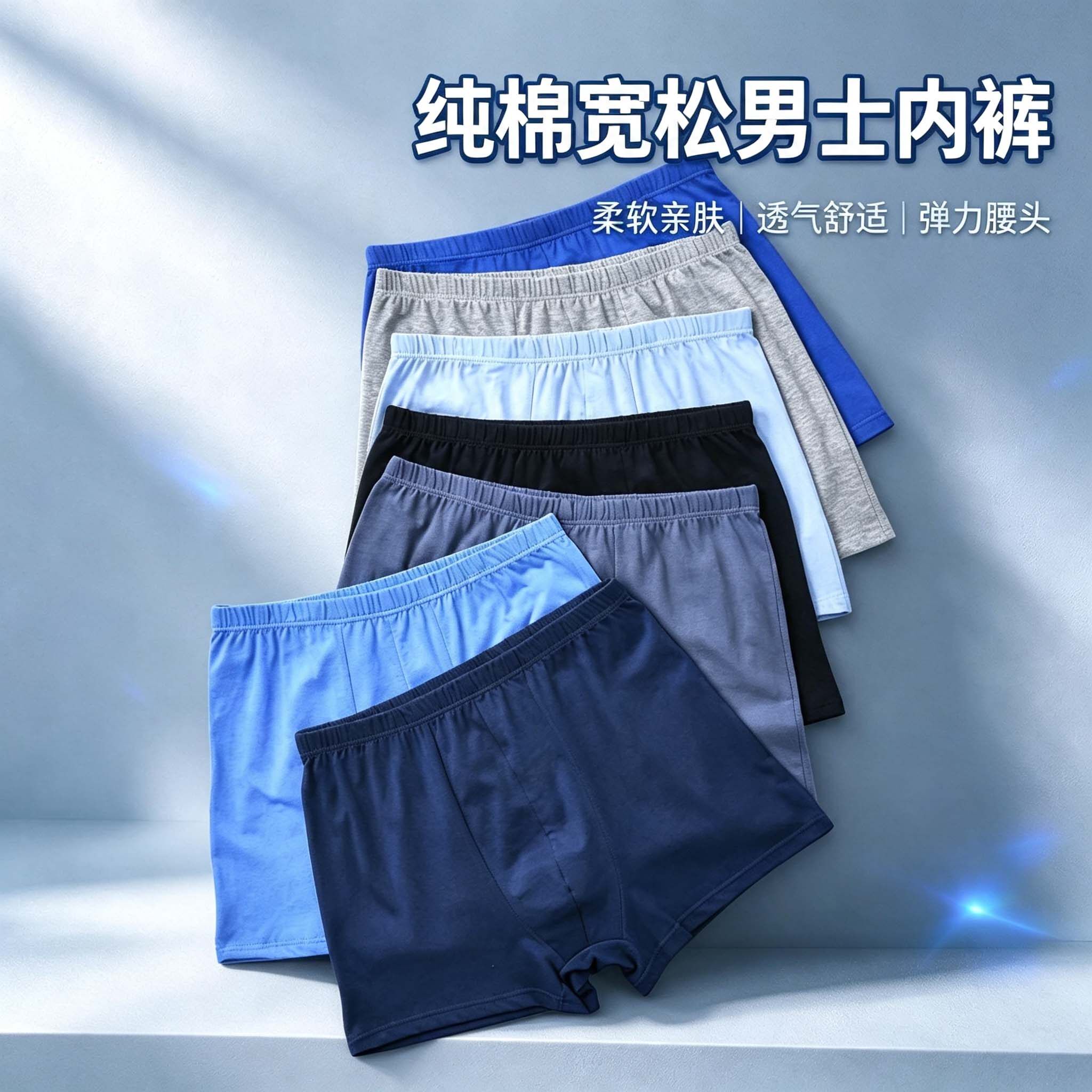 男士内裤纯棉透气宽松平角裤高腰全棉舒适大码中老年休闲四角短裤