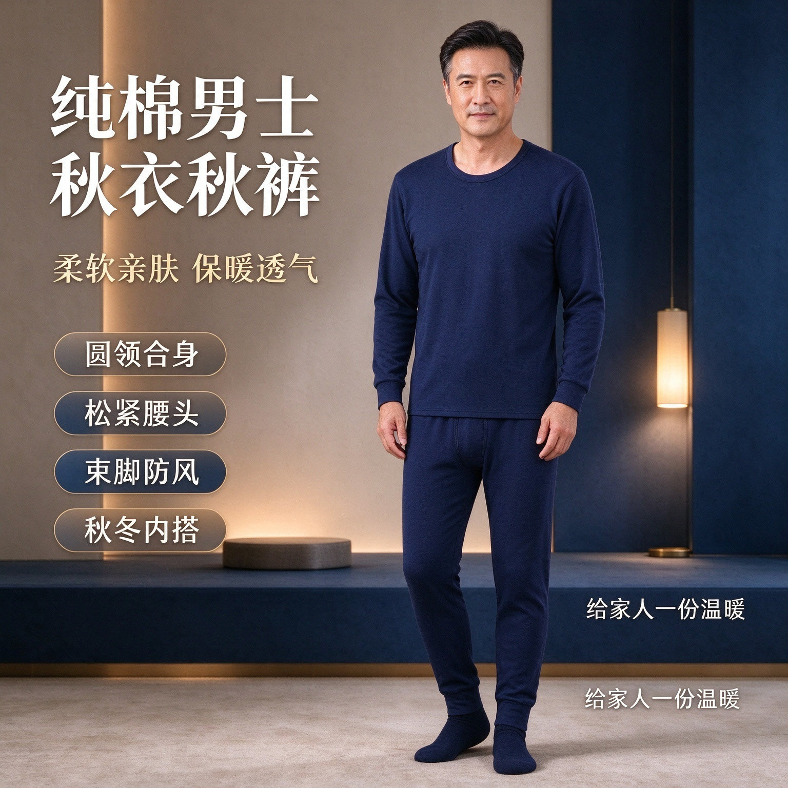 中老年男士纯棉保暖秋衣秋裤套装