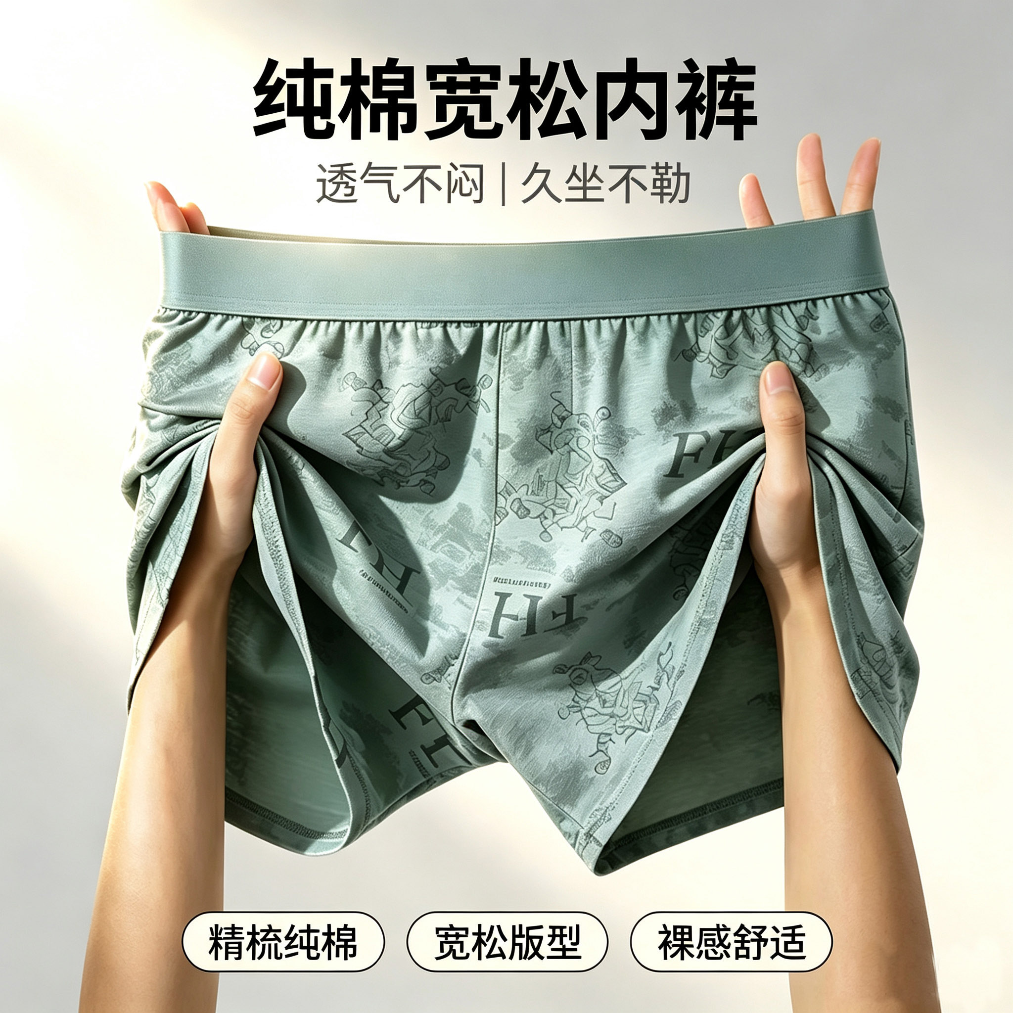 纯棉透气男士阿罗裤宽松中腰平角