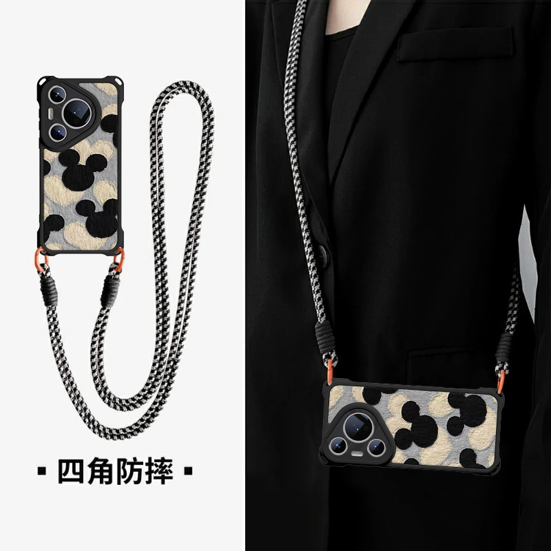 适用华为pura80pro斜跨手机壳pura80挂绳女pura70新款pura70pro小羊皮质p80硅胶软p70高级感小众外壳保护套零