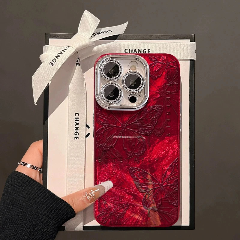 适用新年苹果16promax手机壳2025蛇年iPhone16女新款15红色14plus高级感小众13全包12本命年蝴蝶防摔保护套lv