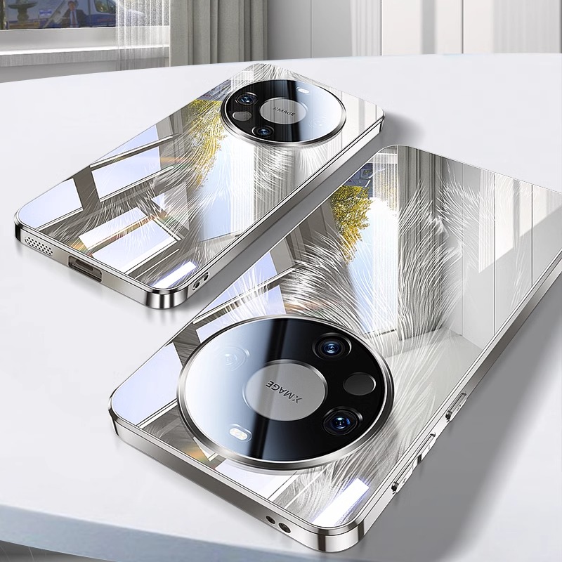 适用华为飞羽纹电镀玻璃保护壳