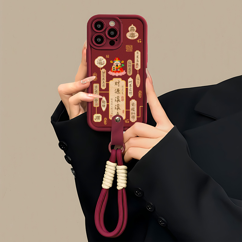 适用新年苹果16promax手机壳2025蛇年iPhone16女新款15红色14plus高级感小众13皮质带挂绳12本命年保护套零