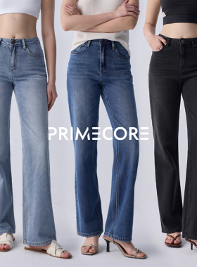 PRIMECORE全棉丹宁修身直筒四季高腰直筒牛仔裤显瘦蓝色牛仔裤
