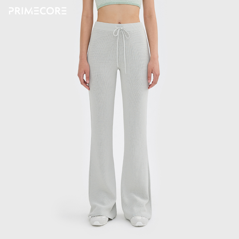 PRIMECORE针织华夫格微喇系带运动裤 宽松运动长裤女夏