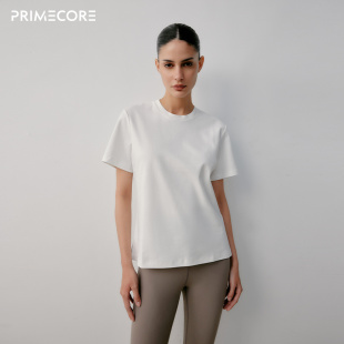 PRIMECORE纯棉230克经典 T恤女士圆领高端不变形纯色宽松 短袖