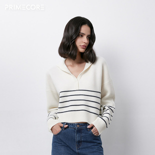 PRIMECORE女开衫 WARMTH海军领 毛衣重磅美利奴羊毛衫