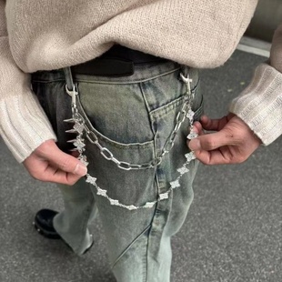 亚文化哥特暗黑链条裤链高级感双层金属腰链配饰牛仔西裤链条挂饰