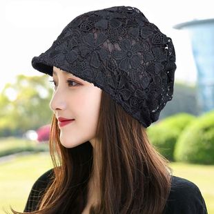女士遮白发发帽镂空帽子女鸭舌堆堆帽洋气花朵帽柔软遮白发头巾帽