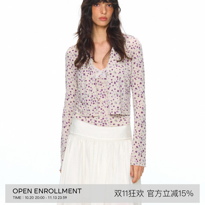 OPEN ENROLLMENT Ren Set 圆领波点印花修身短款开衫吊带两件套