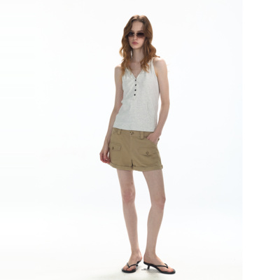 OPEN ENROLLMENT Coastal Tank Top 连帽系扣无袖背心 花灰/黑