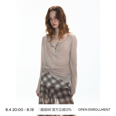 OPEN ENROLLMENT Sail Long Sleeve 露肩微透宽松长袖 燕麦/灰/紫