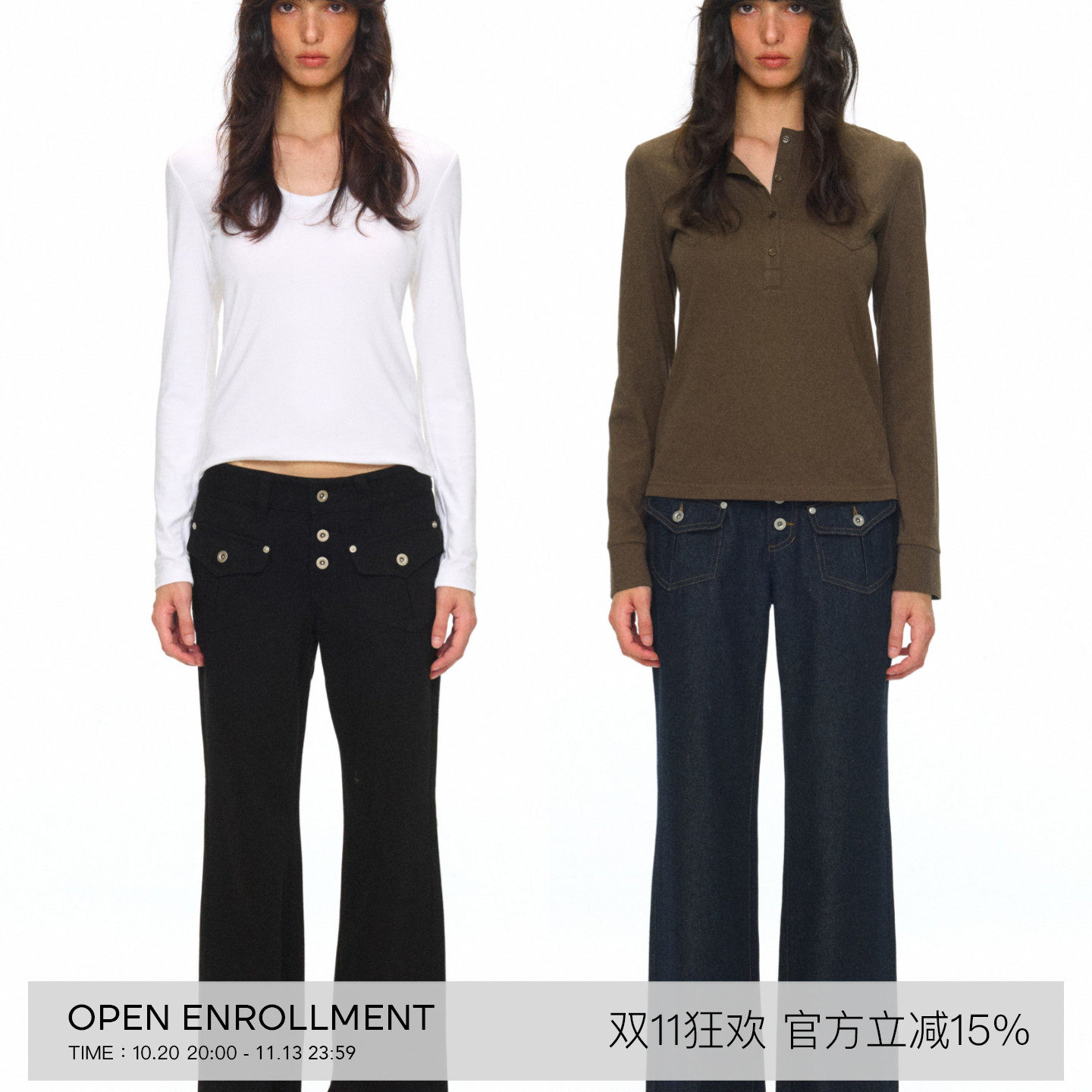OPEN ENROLLMENT Fayth Jeans 复古插袋低腰修身直筒牛仔裤 黑/蓝