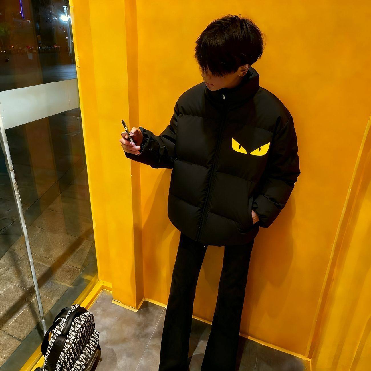 加绒棉服男女冬季美式黄眼小怪兽立领学生青少年棉衣抗寒外套