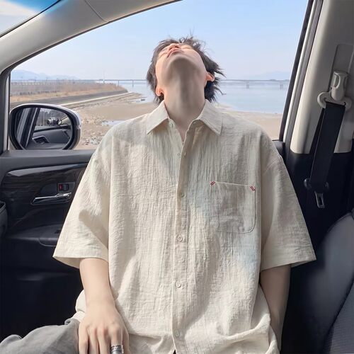 短袖亚麻衬衫男夏季薄款男士寸衫