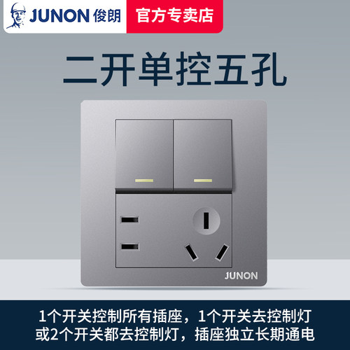 俊朗二开五孔单控双联面板插座