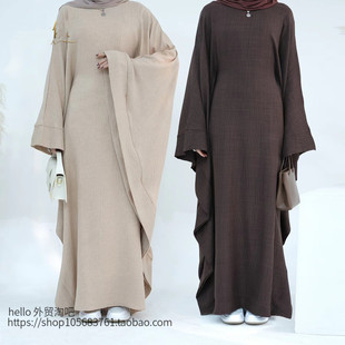 Bat 连衣裙 sleeved solid dress 新款 color 中东民族风收腰蝙蝠袖