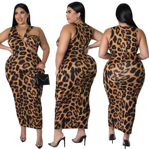 Xl-5xl large size fat MM summer print leopard dress大码裙