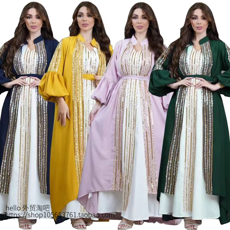新款亮片泡泡袖连衣裙+内裙俩件套 Sequin dress+inner skirt set