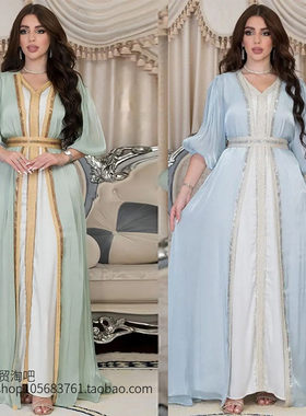新款烫钻外裙无袖内裙腰带民族风三件套连衣裙 Three piece dress